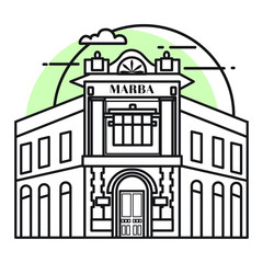 Flat vector illustration of a historic building in the city of central java, Simple outline icon design cartoon landmark for vacation travel tourist attractions. Marba Building, Kota Tua Semarang.