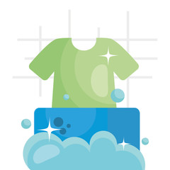 clean tshirt and soap bar with foam icon, colorful design
