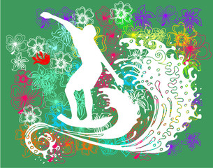 summer sports surfer print and embroidery graphic design vector art