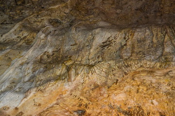 Calcite inlets, stalactites and stalagmites in large underground halls in Carlsbad Caverns National Park, New Mexico. USA