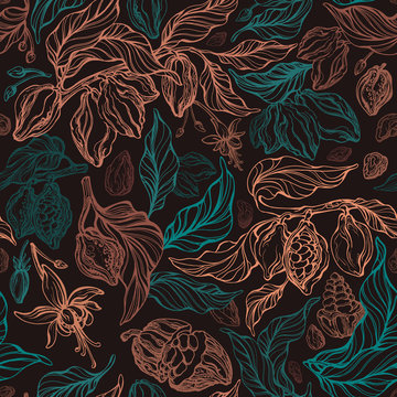 Cocoa vintage seamless pattern. Vector antique art