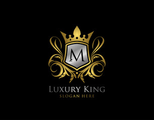 Luxury King M Letter Gold Logo, Golden M Classic Crown.