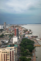 aerial view of the Guayaquil city - Ecuador - Malecon 2000