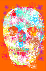 floral skull print and embroidery graphic design vector art