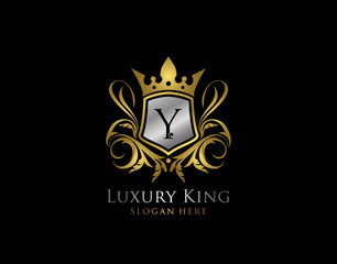 Luxury King Y Letter Gold Logo, Golden Y Classic Crown.