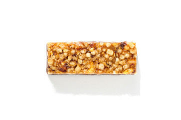 Granola bar on white background Organic Almond and Raisin