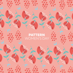 International Women's Day pattern with flower decor on a soft pink background. Vector illustration