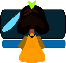 a cartoon vector image of a girl working on a desktop computer