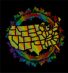 Summer time Palm beach print and embroidery graphic design vector art