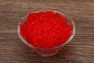 Red salmon caviar in the bowl