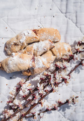 Sweets and a branch of cherries. Festive confectionery