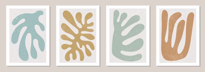 Fototapeten Set of Matisse inspired contemporary collage posters with abstract organic shapes in neutral colors © C Design Studio
