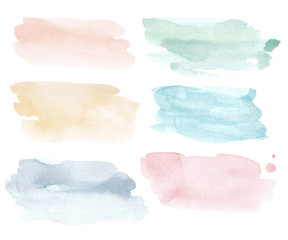 Watercolor abstract hand drawn background paint splash brush, yellow, green and blue pastel colors texture