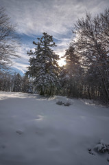 photography panoramas with snow in the national park with volcano streams and lake background