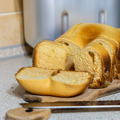 Home prepared sweet bread on wood board