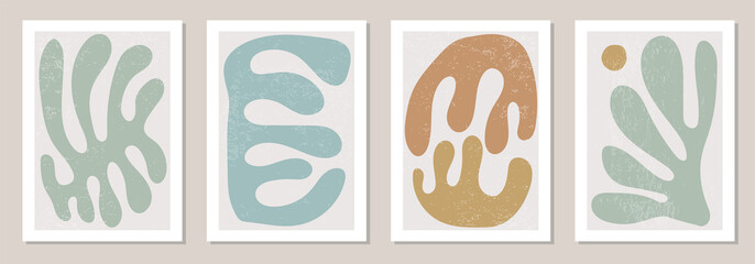 Set von Matisse-inspirierten zeitgenössischen Collage-Postern mit abstrakten organischen Formen in neutralen Farben © C Design Studio
