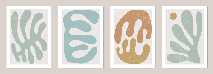 Set von Matisse-inspirierten zeitgenössischen Collage-Postern mit abstrakten organischen Formen in neutralen Farben © C Design Studio