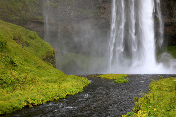 Seljalandsfoss / Iceland - August 15, 2017: Seljalandsfoss one of the most famous Icelandic...