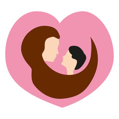 Vector icon of mom and son in the shape of a heart. Isolated illustration in flat style for mother's day. Cute drawing for your design.
