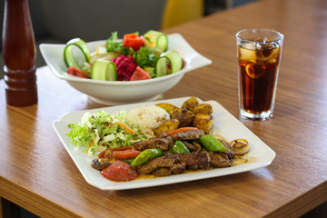 beef steak with vegetables and salad