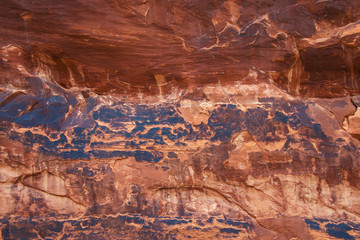 The textured surface of red rock.