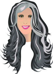 Vector image of woman with long gray hair