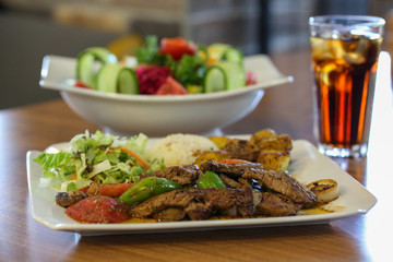 beef steak with vegetables and salad