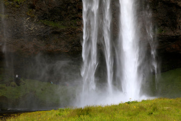 Seljalandsfoss / Iceland - August 15, 2017: Seljalandsfoss one of the most famous Icelandic waterfall, Iceland, Europe