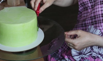Cake in the process of cooking macro 