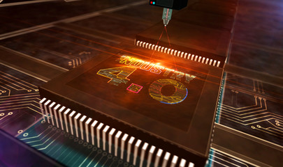 Processor factory with laser burning of Industry 4.0 symbols illustration