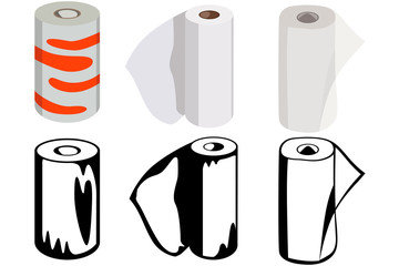 A set of three images of toilet paper in color and its black and white alternative. Image of a toilet paper shortage in quarantine.