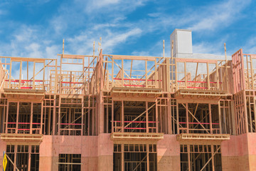 Modern podium construction of upscale apartment building complex near downtown Dallas, Texas, USA