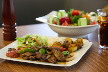 beef steak with vegetables and salad