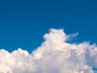 Blue sky background with white clouds.