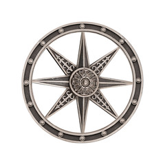 Silver decorative element (wind rose) isolated on white background