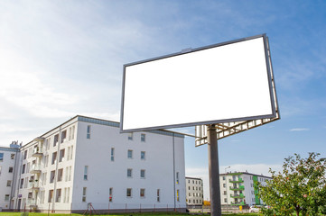 Blank billboard for advertisement in the front of modern residential building