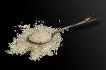 white rice on a black background
