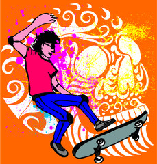 skull and skateboarder print and embroidery graphic design vector art