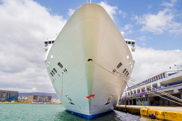 Classic Costa Cruises cruiseship or cruise ship liner Costa NeoRiviera in port of Athens in Greece...