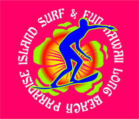 American surfer palm beach print embroidery graphic design vector art