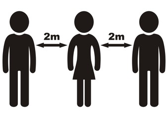 Safety distance, people standing in a row, to stand in a queue, to enter individually, vector icon
