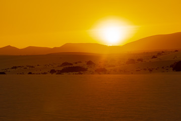 Sunset over the sand dunes, Canary Island of Fuerteventura