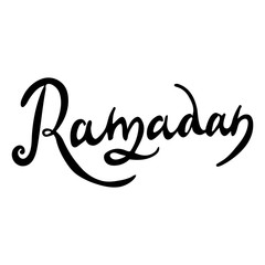 Ramadam hand lettering, muslim holiday brush calligraphy, isolated on white background.