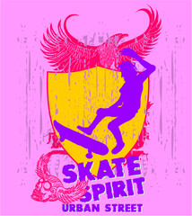 eagle and skateboarders graphic design vector art