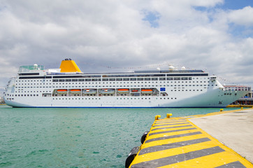Classic Costa Cruises cruiseship or cruise ship liner Costa NeoRiviera in port of Athens in Greece...