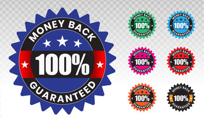 100 percent money back label vector flat icon for customer satisfaction guarantee on a transparent background