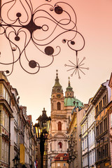 Fototapeta na wymiar old streets of Prague near Charles bridge at sunset