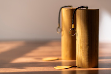 Beautiful hand made Koshi chimes musical instruments made from bamboo in a beautiful and dramatic...