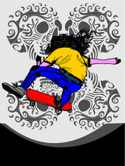 skull and skateboarder print embroidery graphic design vector art