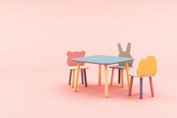 Fototapeta premium kids animal form chair in colorful pastel concept on pink background 3d rendering